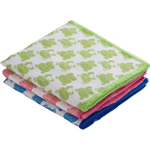 PEARL CARE Absorbent Dish Towels and Soft Dish Cloths for Kitchen Basic Scrubber Cleaning Cloths, Multi-use Reusable Cloths, 11.75inch x 11.75inch - 3 Pack (Assorted Colors: Pink/Blue/Green) Cover