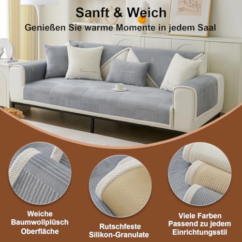 Bettschlange Universelle Sofa Überzug, Sofadecken für Sitzfläche, Sofaschoner rutschfest, L/U Form Sofaüberwurf, Sofa Cover, Sofabezug Ecksofa,Grau,70x70cm