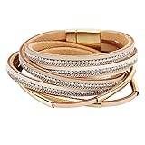 Emibele Layered Leather Bracelet, Bohemian Style Multilayer Wrap Bracelet with Metal and Diamond for...