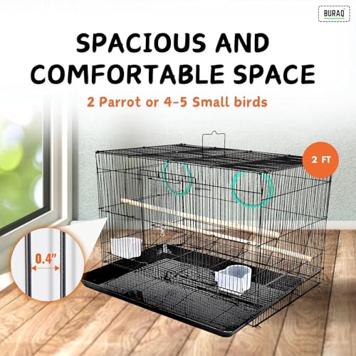 Image of Buraq 18 Inch Bird Cage Best for Lovebird, Parrot, Parakeet, Budgie, Cockatiel Cage Hammock Small Large Bird Cage with Birds Cage Accessories (18 Inch - Blue)
