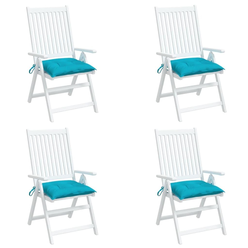 Set di 4 cuscini per sedia, 50 x 50 x 7 cm, in tessuto Oxford con lacci, impermeabili, per mobili da esterno, imbottiti in fibra cava di polipropilene, colore turchese