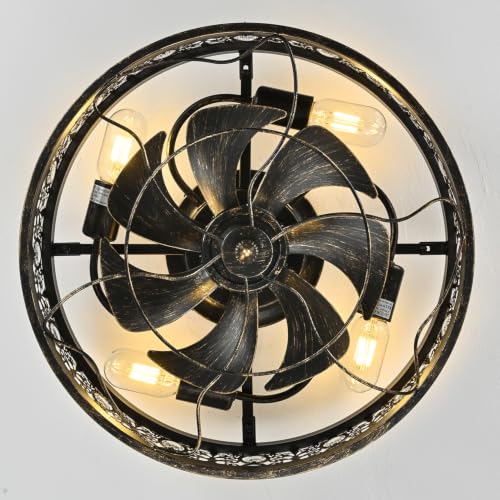 Rjieoc Vintage Crystal Ceiling Fan with Light, Farmhouse Caged Fandelier with Remote Control, Industrial Flush Mount Ceiling Fan Light for Bedroom Living Room Dining Room Kitchen - image 8