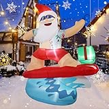 Kofero Christmas Inflatable Santa Claus Decorations Outdoor 6.5FT Hawaiian Surfing Giant Large Tall Funny Blow up Xmas Yard Decoration Led Light Décor for Indoor Outside Holiday Party Garden Lawn