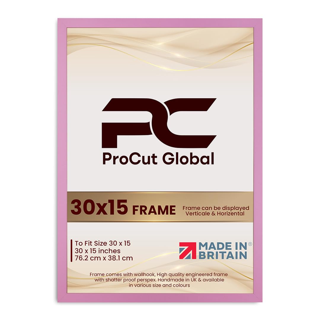 Procut Global 30X15 Pink Picture Frames - Modern Wooden Photo Frame with Shatterproof Perspex for Wall or Tabletop - Perfect for Posters, Certificates, Prints - Sizes & Colors Available