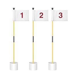 KINGTOP Miniature Golf Flagstick, Practice Putting Green Flags for Yard, Golf Pin Flag Hole Cup Set, Portable 2-Section Design, 3ft Flagpole, Indoor | Outdoor, White Flag Numbered 1 2 3, 3-Pack