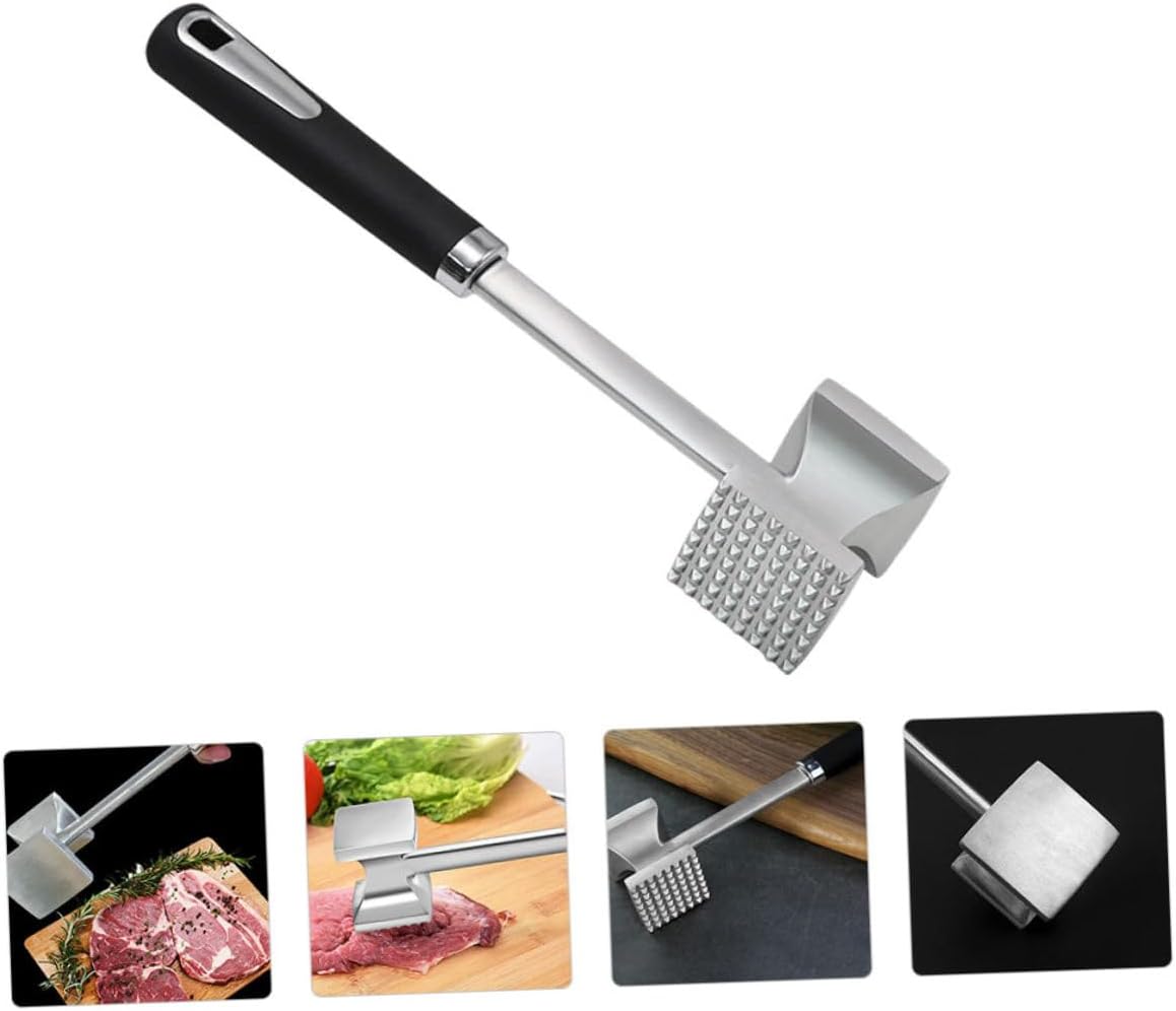 TIDTALEO Dual-sided Stainless Steel Meat Pounder Mallet Black Handle Home Kitchen Tenderizer Hammer for Beef Steak and Poultry Dishwasher Safe Meat Hammer with Ergonomic Handle Easy to