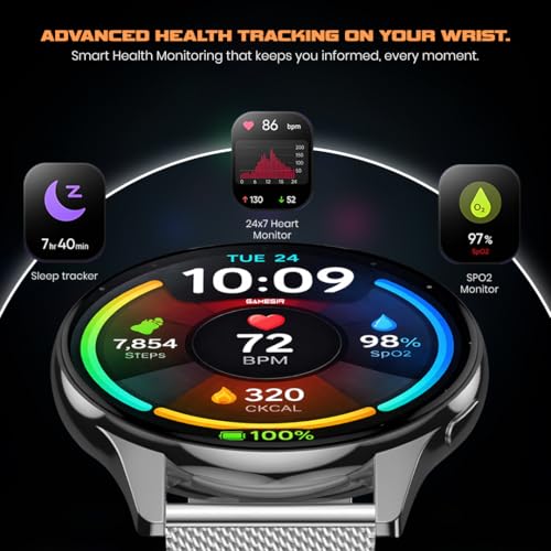 Image of GameSir Evo Vista Smartwatch, 1.39 inch HD Round Display, Bluetooth Calling, Heart Rate & SPO₂, 100+ Sports Modes, IP67, Long Battery Life for Men & Women (Millanese Silver)