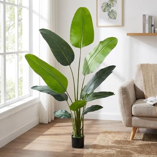 人工観葉植物 光触媒加工 大型フェイクグリーン 枯れない リアルな葉 インテリア 人工樹木 観賞用 バナナの木 オフィス リビング 店舗向け 手入れ不要 (高さ160cm シミュレーショントラベラーバナナ リアルな葉っぱ,ミディアム) [3]