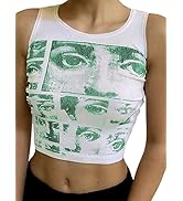 Women's Y2K Ribbed Knit Long Sleeve Crop Top, Round Neck Vintage Graphic Print T-Shirt