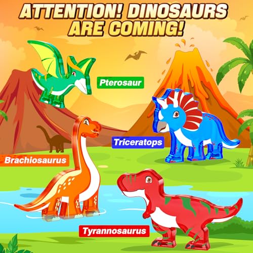 obakaer Dinosaurier Spielzeug, Magnetische Fliesen Kinderspielzeug, STEM Magnetbausteine für 3+ Jahre alte Jungen und Mädchen, Sensorische Montessori Spielzeug für 4 5 6 7 Jahre Kleinkinder, 46 Teile