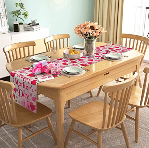 Happy Mother's Day Table Runner Watercolor Love Heart Rustic Linen Dining Room Kitchen Table Indoor Outdoor Decoration #TOP1