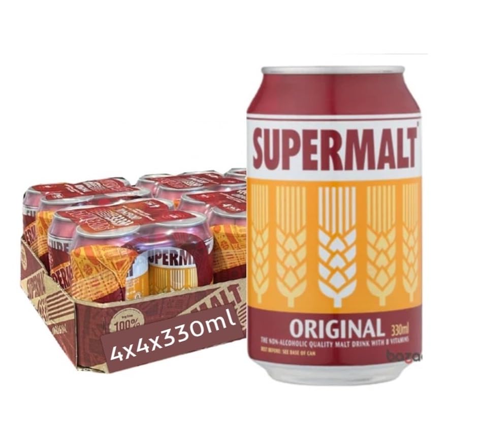 Supermalt Original Non-Alcoholic Vegan Malt Drink with B Vitamins 4 x 330ml (Pack of 4)