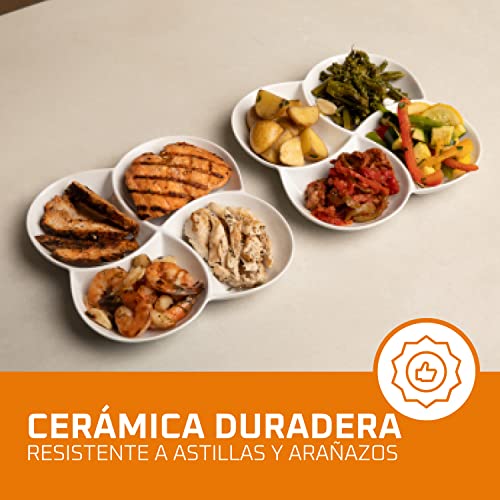 Bruntmor 8.5 Inch Ceramic 4-Section Stackable Serving Tray In White, Set Of 2 Appetizer, Snack, Dessert Platters | Reusable, Perfect For Dinner Party, Bpa-Free, Oven And Dishwasher Safe #TOP5