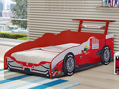 Cama Carro Infantil com Colchão Fórmula 1 Vermelho