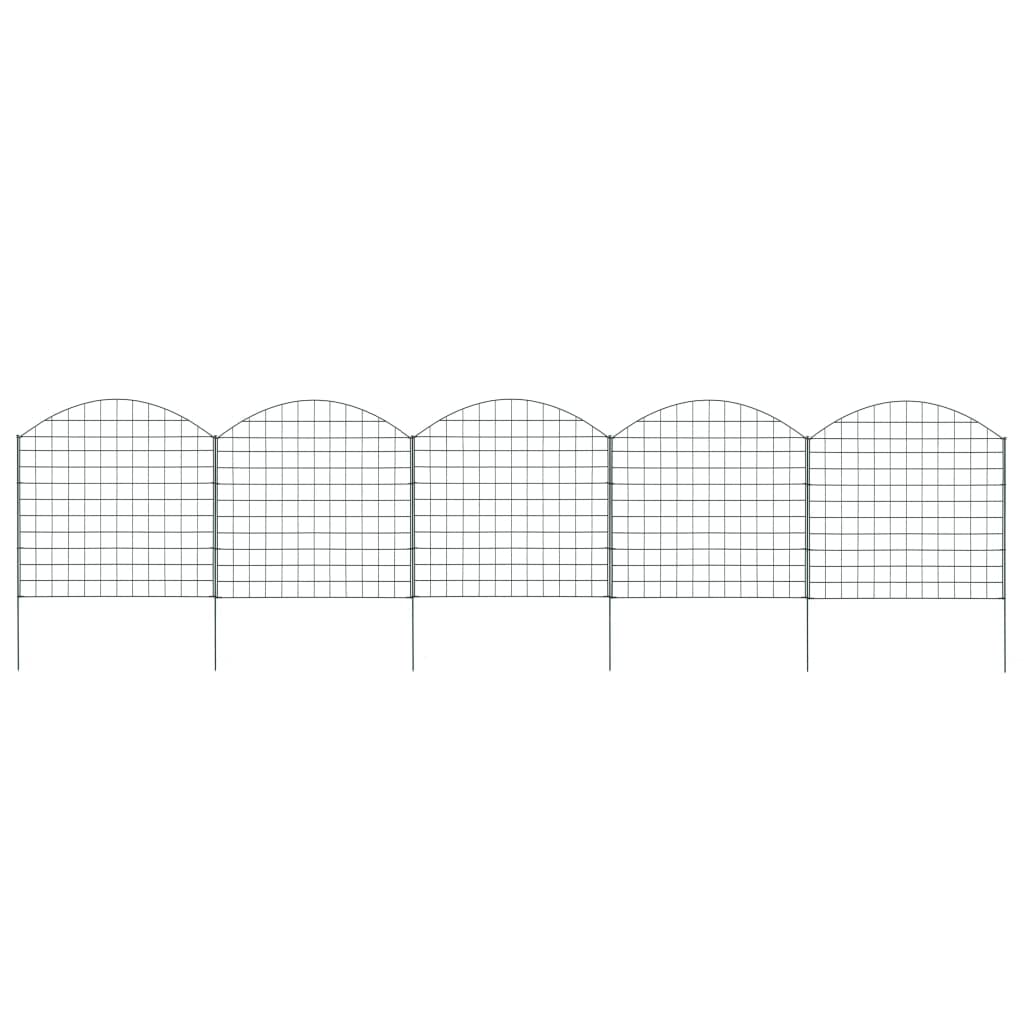 Set di recinzioni da giardino convesse, 77,5 x 78,5 cm, colore verde, filo di acciaio verniciato a polvere, per laghetto, giardino, bordo dell'aiuola, 5 elementi di recinzione con 6 pali