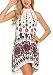 BLUETIME Women's Casual Sleeveless Halter Neck Boho Print Short Dress Sundress (S, White)