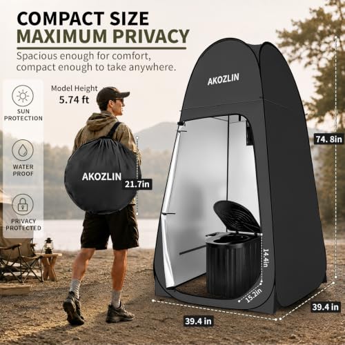 AKOZLIN Portable Camping Toilet con Tienda de Privacidad Plegable y Gel para Desechos Líquidos, Baño al Aire Libre para Adultos con Tienda para Ducha, Vestidor y Bolsa de Transporte para Camping, Senderismo y Viajes miniatura 2