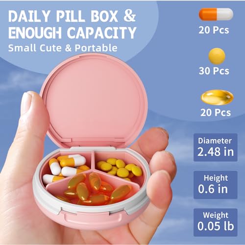 Image of Serfeymi Small Pill Case for Purse, Unique Artistic Patterns Travel Pill Box with 3 Compartments, Portable Mini Pill Organizer for Pocket, Decorative Pill Container for Purse - Pink(Logo)