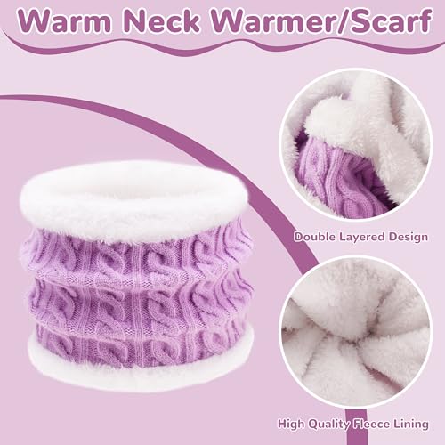 Image of 3 Pack Winter Beanie Hat Scarves Gloves for Boys Girls 2-6-10-14 Years Boys Girls Thermal Warm Thick Knit Fleece Lined Set
