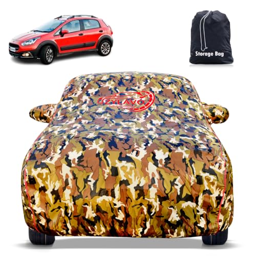 Image of Premium Car Cover for Fiat Avventura Model | Waterproof, UV & Dust Protection | Mirror & Antenna Pocket | Triple Stitched, Soft Inner Lining, Belt & Buckle (Jungle Print)