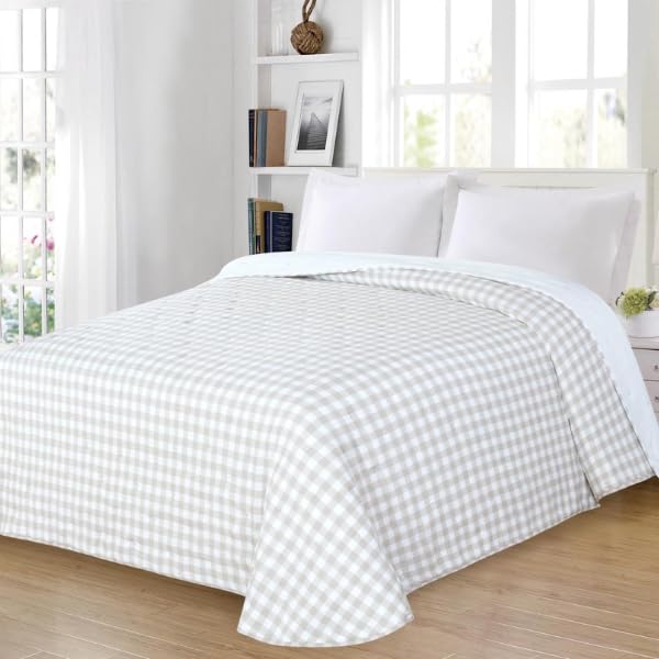 Colcha bouti reversible para cama 150cm de verano modelo Lia beige Dmateo