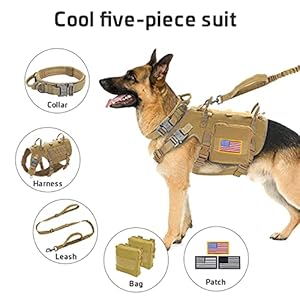 Forestpaw Tactical Dog Vest Harness and Easy Control Training Dog Collar with Bungee Dog Leash Set No Pull Military Dog Harness with Backpack for Medium Large Dogs-coyote brown M