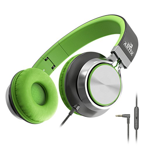 ARTIX CL650 Wired Headphones with Microphone for Kids & Adults - On-Ear Head Phones with Mic - Foldable Headphone with Wire 3.5mm (Green)