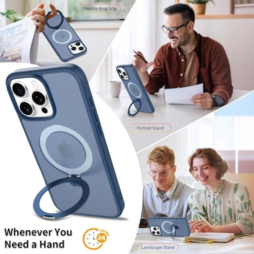 Image of Magnetic for iPhone 16 Pro Max Case, 6.9 inch, Compatible with MagSafe, Rugged Kickstand, Not-Yellowing Military-Grade Protection, Matte Blue