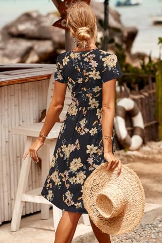 Image of Newshows Women's Pockets Wrap V Neck Floral Summer Vacation Casual Sundress | Wrinkle Free, Stretchy, Summer Beach Floral Sundress 2026, Casual Dress for Vacation, Guaduation, Side Pockets, A-line
