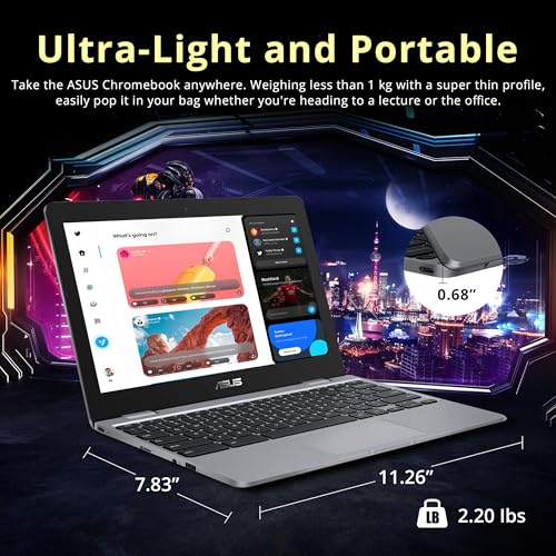 Image of ASUS Chromebook 11.6 inch HD Student Laptop, Intel Celeron N3350, 4GB RAM, 192GB Storage (32GB eMMC+160GB Docking Station), Intel UHD Graphics, HD Camera, Stereo Speakers, Chrome OS, Gray