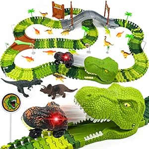 Dinosaurios Juguetes Niños 3 4 5 Años – Circuito Coches Pista De Coches Para Niños Con 14 Dinosaurios Juegos Niños Y 144 Pista De Coches Tren Electrico Juguete Para Regalos Niños 2 3 4 5 6 Años
