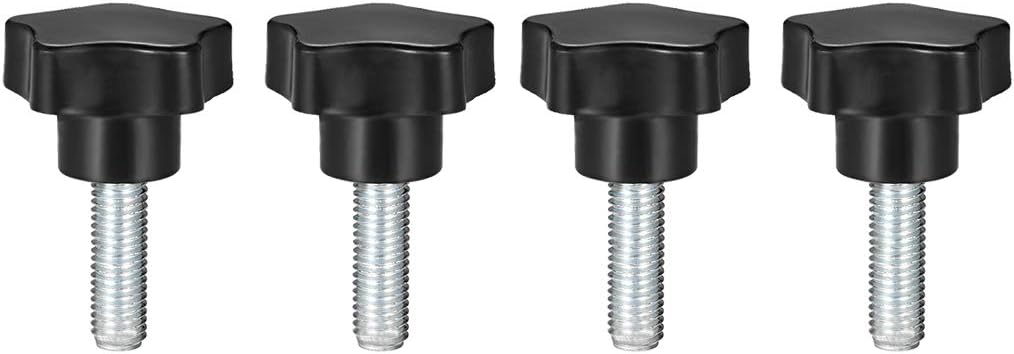 uxcell 4 Pcs Star Knobs Grips M12 x 25mm Male Thread Steel Zinc Stud Replacement PP