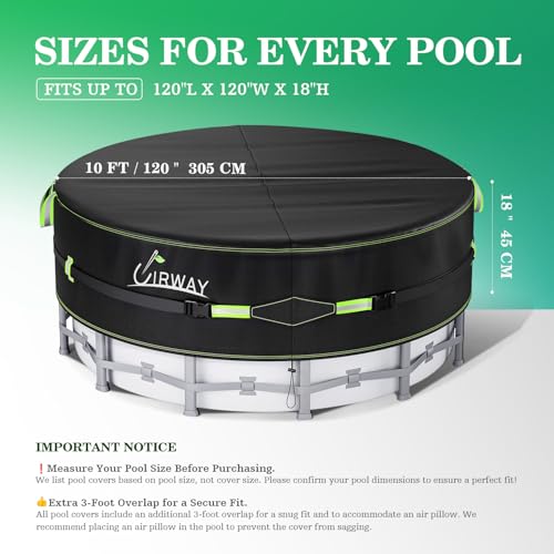 UIRWAY 305 cm Poolabdeckung - UV-Schutz, Winterabdeckung für oberirdische Pools, Stabile Abdeckplane mit Kordelzug und B