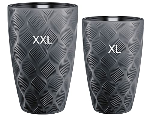 MELTOM Blumenkübel Blumentopf Pflanzkübel mit Herausnehmbaren Einsatz Rund 3D Effekt Dekorativ SET2: XXL+XL Anthrazit