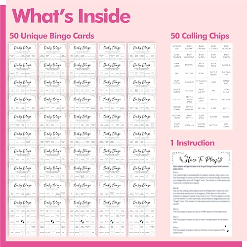 Image of Baby Shower Bingo Game, 50 Bingo Cards Perforated Calling Cards Bingo Games for Baby Shower, Bridal Wedding Shower (White)