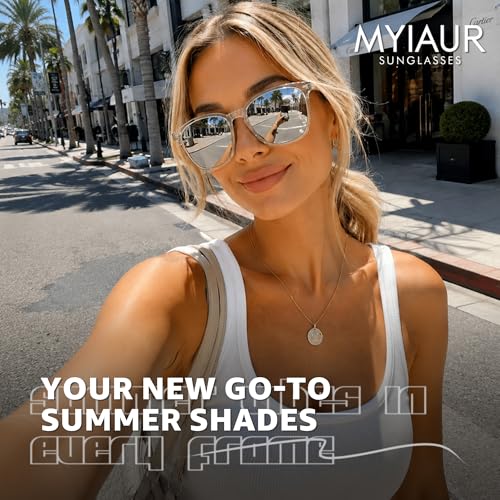 Image of Myiaur Polarized Sunglasses for Women, Square Mirrored Trendy Shades with UV Protection Reduce Glare Sun Glasses