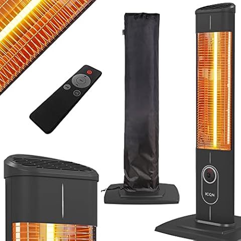 ICQN 2300 W Stand Heizstrahler mit Wasserdicht Schutzhülle, 4 Heizstufen mit Fernbedienung, Kohlenstoff Infrarotstrahler für Innen- & Außenbereich, Terrassenstrahler Cover