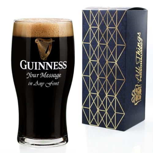 Personalised Engraved Official Guinness Glass Gift Boxed Personalise with Any Message for Any Occasion