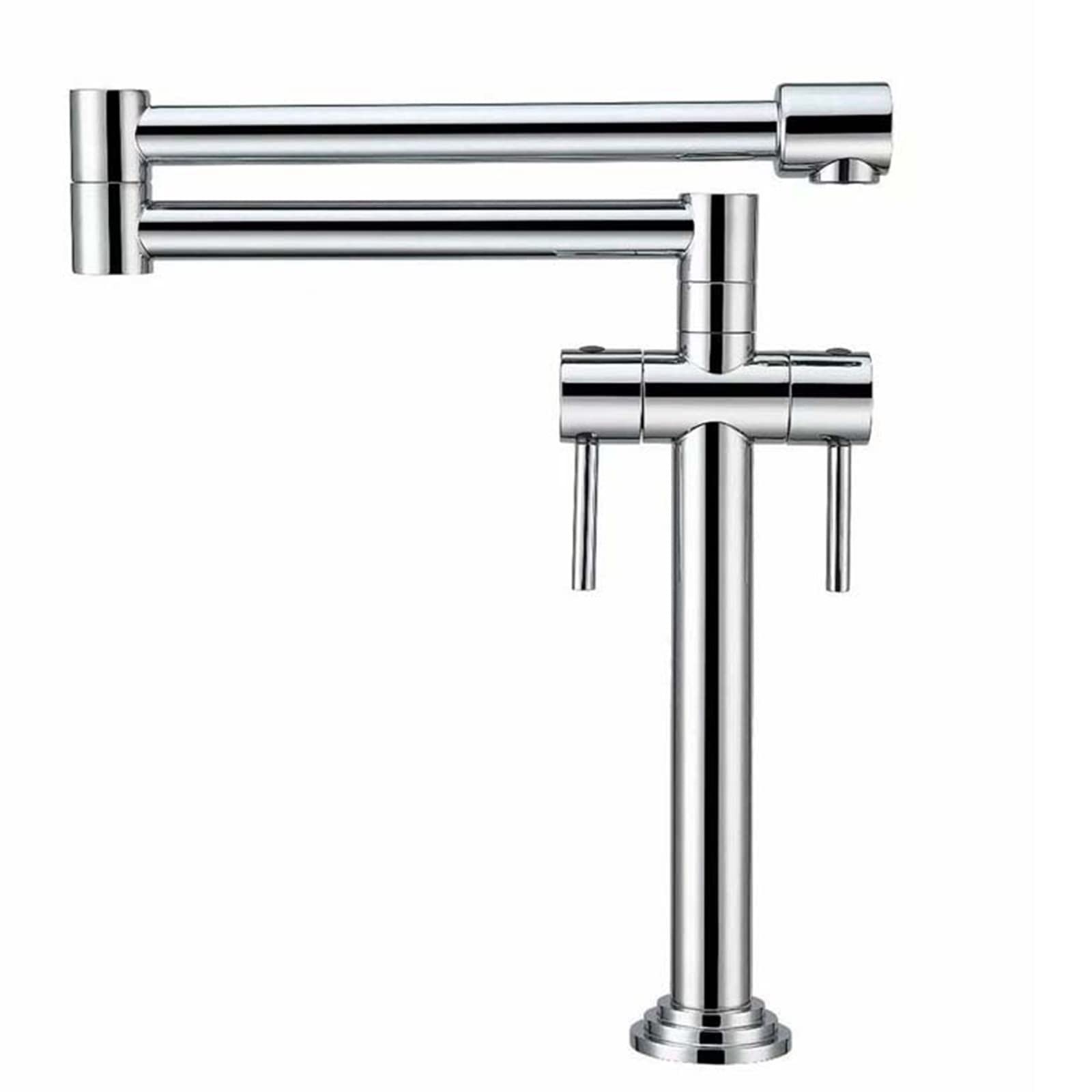 Pot Filler Faucet, Deck Mounted Folding Stretchable Brass Double Handle Single Hole Joint Swing Arm Kitchen Sink Mixer Tap,Silver(Silver)