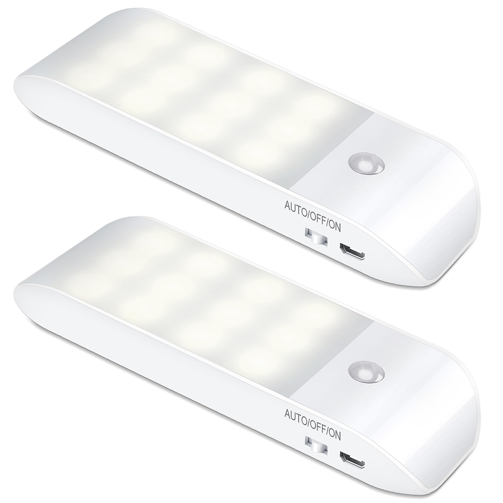 Motion Sensor Lights Indoor, 2 Pack Rechargeable LED Night Light with 3 Modes (AUTO/ON/Off), Stick-On Cupboard Light with Magnetic Strips for Wardrobe, Bedroom, Stair, Cabinet, Kitchen, Hallway