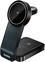 Carregador Sem Fio 3 em 1 15W Dobrável Rápido, Estação Indução Wireless, Compatível com iPhone, iWatch e AirPods, WXC149-preto