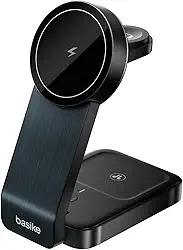 Carregador Sem Fio 3 em 1 15W Dobrável Rápido, Estação Indução Wireless, Compatível com iPhone, iWatch e AirPods, WXC149-preto