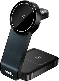 Carregador Sem Fio 3 em 1 15W Dobrável Rápido, Estação Indução Wireless, Compatível com iPhone, iWatch e AirPods, WXC149-preto