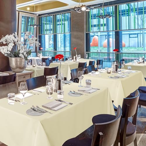 Image of sancua Beige Tablecloths for 8 Foot Rectangle Tables, 8 Pack - Washable Polyester Fabric Table Cloth for Wedding Party, Birthday, Banquet Reception, 60x120 Inch