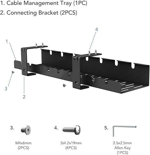 Miniatura 8 de Bandeja de organización de cables debajo del escritorio para escritorio de oficina en casa, cables de canaleta de metal, bandeja de gestión de