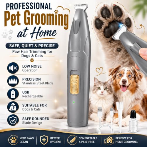 Image of AJIGNA MART Pet Paw Trimmer for Dogs & Cats with LED Light | Low Noise Rechargeable Cordless Electric Grooming Clipper for Paws, Face, Eyes, Ears & Rump | Safe Micro Precision Pet Hair Shaver Tool for Small Animals Home & Professional Use
