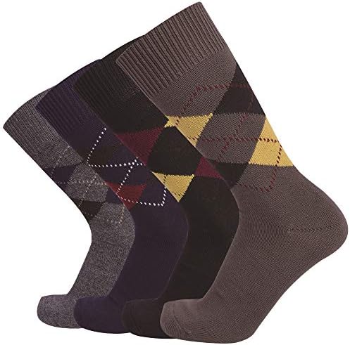 Enerwear 4P Pack Men's Outlast Hand Linking Cotton Dress Socks (US 10-13, Rhombus/4Pack)