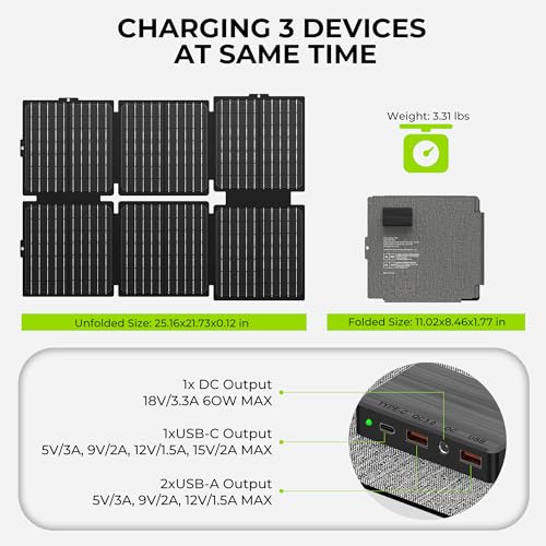 Image of Portable Solar Generator, 300W Portable Power Station with Foldable 60W Solar Panel, 110V Pure Sine Wave 296Wh 80000mAh Lithium Battery Pack for Home Use RV Van Outdoor Camping-Panel included