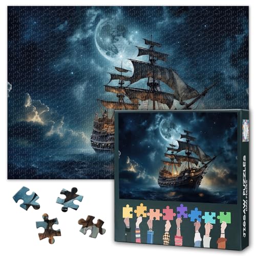 Rompecabezas Vintage Barco Pirata para Adultos 1000 Piezas | Ensamble Perfecto Sin Polvo Póster de Referencia, Dificultad Imposible, Divertido Y Difícil, 20 x 27 Pulgadas miniatura 1