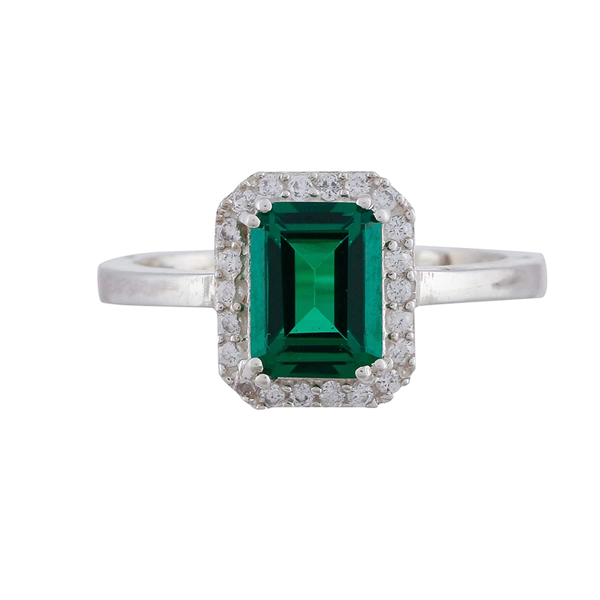 VOYLLA925 Sterling Silver Ring Studded With Green Stones